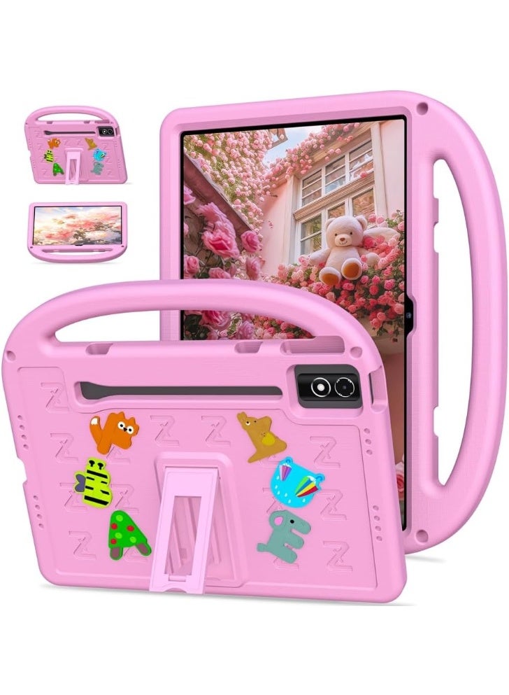 VKL Kids Case for Lenovo Idea Tab Pro 12.7 inch 2025 TB373FU TB375FC, [Kids Friendly] DIY Cute Cartoon Lightweight EVA Shockproof Handle Stand Protective Cover (Pink) - Image 1