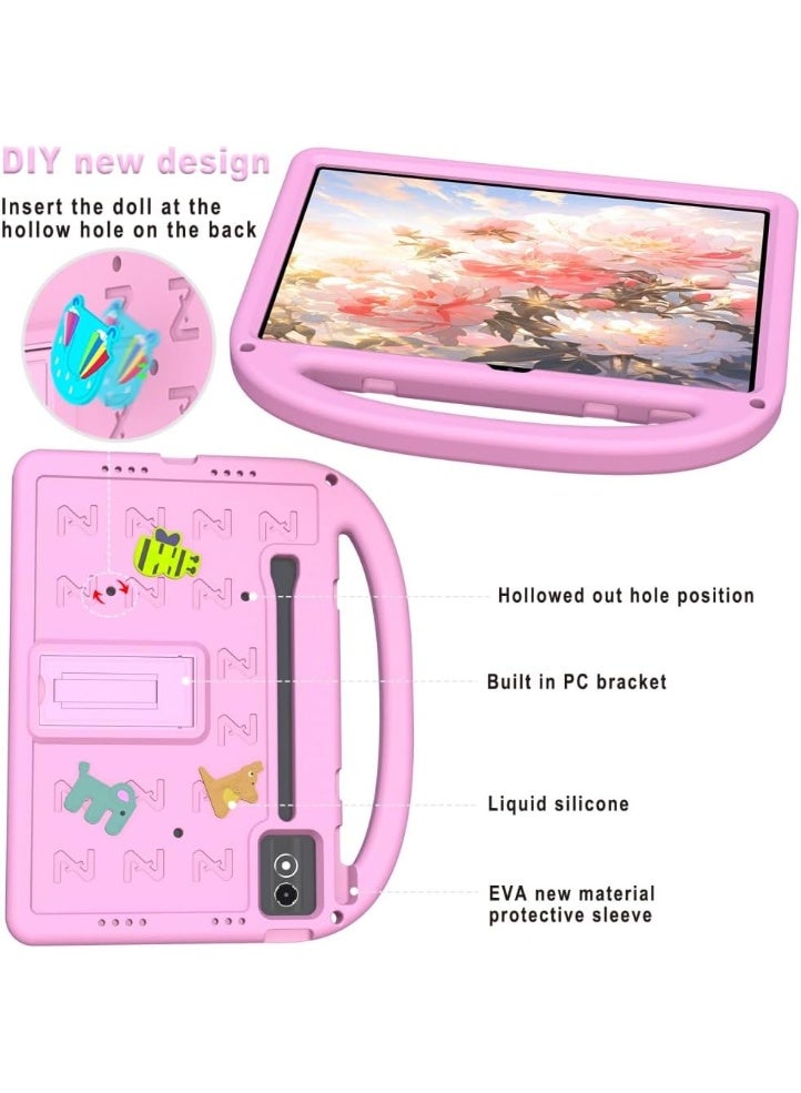 VKL Kids Case for Lenovo Idea Tab Pro 12.7 inch 2025 TB373FU TB375FC, [Kids Friendly] DIY Cute Cartoon Lightweight EVA Shockproof Handle Stand Protective Cover (Pink) - Image 2