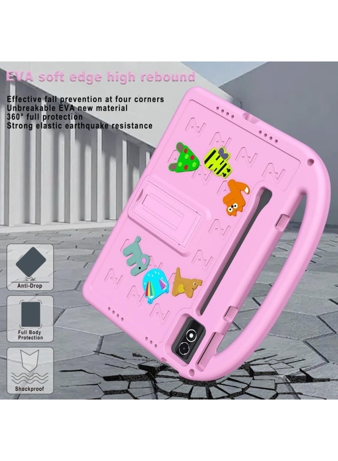 VKL Kids Case for Lenovo Idea Tab Pro 12.7 inch 2025 TB373FU TB375FC, [Kids Friendly] DIY Cute Cartoon Lightweight EVA Shockproof Handle Stand Protective Cover (Pink) - Image 4