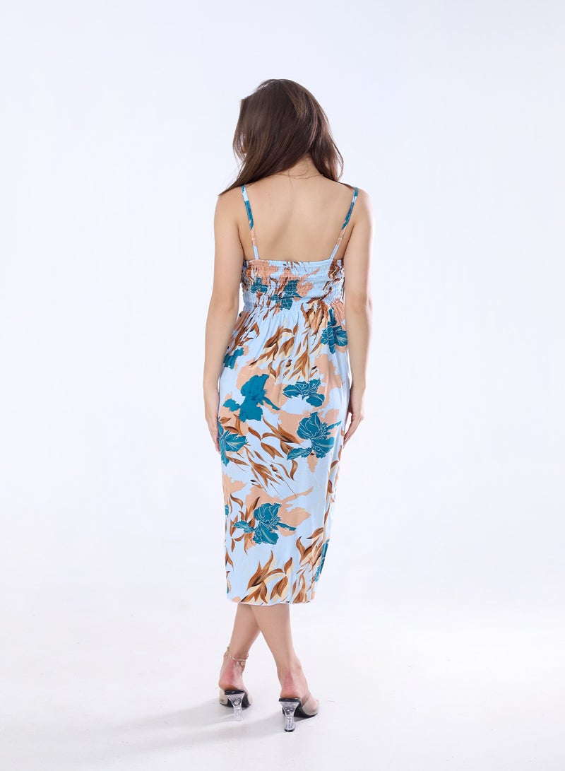BEBO Women's short floral dress, free size, fits approximately 60-85 kg_Cyan & Petroleum - Image 3
