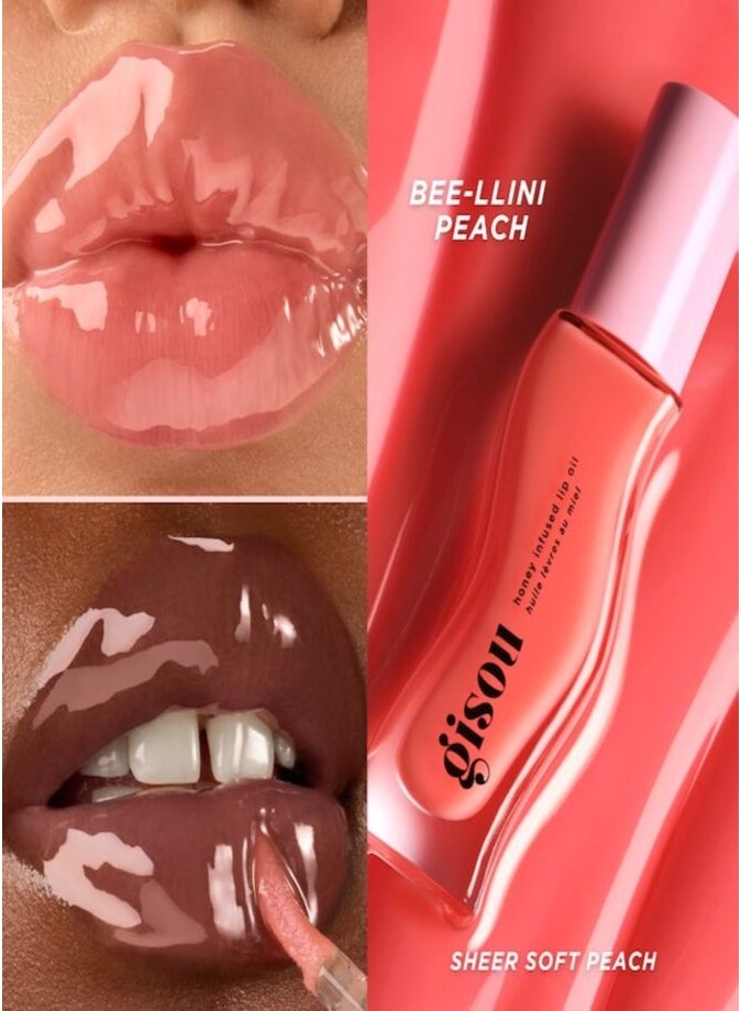GISOU Honey Infused Lip Oil, Bee-llini Peach 8ml - Nourishing & Hydrating Lip Care - Image 2