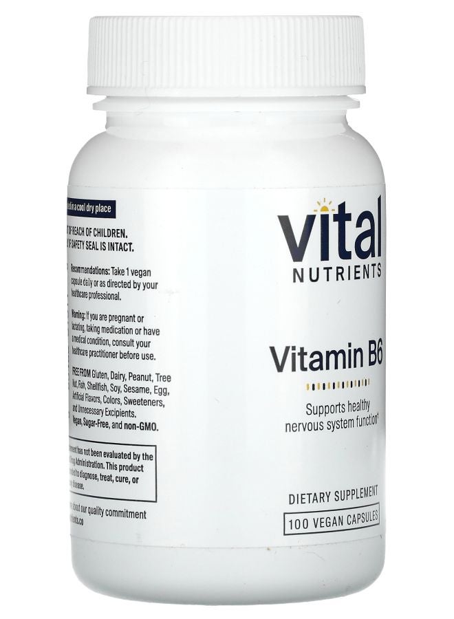 Vital Nutrients Vitamin B6 100 Vegan Capsules (100 mg per Capsule) - Image 2