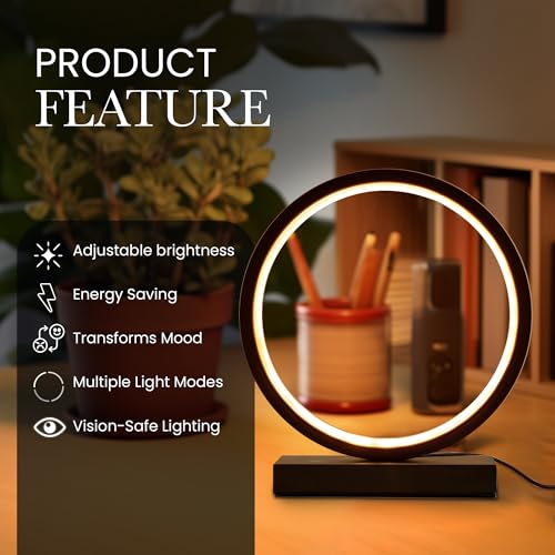 Lumia LED Round Table Lamp| Black | USB Powered Circular Design LEDs Table Lamp | 3 Lighting Modes | White,Warm,Neutral | Adjustable Brightness Control for Any Mood | Perfect for Gifting & Home décor - Image 3