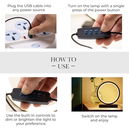Lumia LED Round Table Lamp| Black | USB Powered Circular Design LEDs Table Lamp | 3 Lighting Modes | White,Warm,Neutral | Adjustable Brightness Control for Any Mood | Perfect for Gifting & Home décor - Image 4