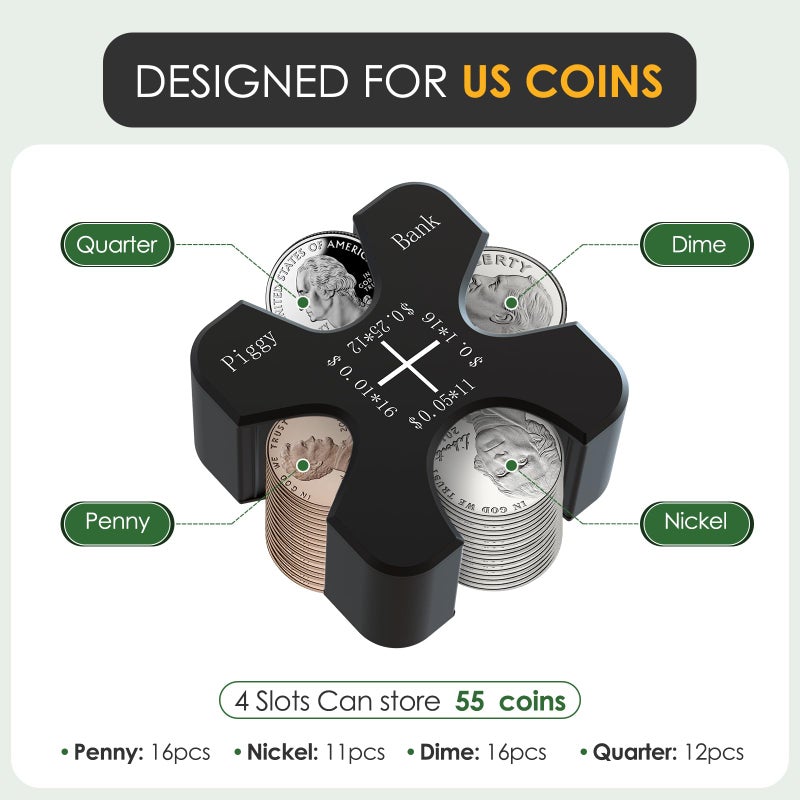 Vcertcpl Car Coin Holder - Silicone Change Organizer for 55 Coins, Portable Storage for Penny, Nickel, Dime and Quarter (Black) - Image 4