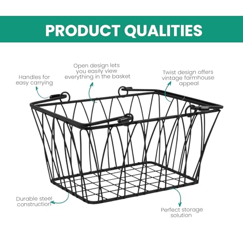 BIANCO Twist Storage Basket | Sturdy Farmhouse Pantry Basket Storage with Handles - Wire Storage Basket Organizer for Home, Shelf, Closet, Bathroom (Black, Pack of 1) - Image 4