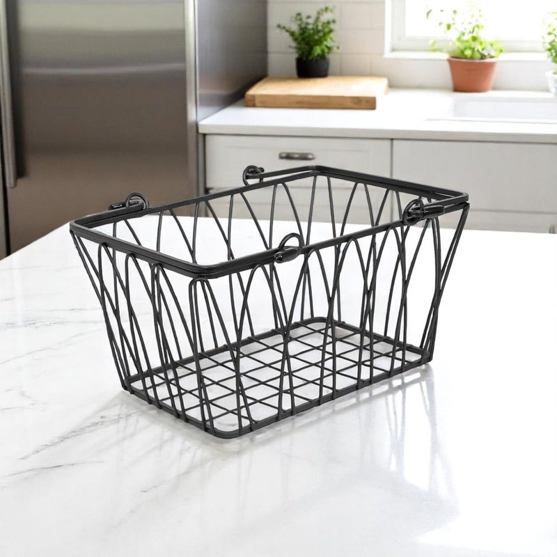 BIANCO Twist Storage Basket | Sturdy Farmhouse Pantry Basket Storage with Handles - Wire Storage Basket Organizer for Home, Shelf, Closet, Bathroom (Black, Pack of 1) - Image 5