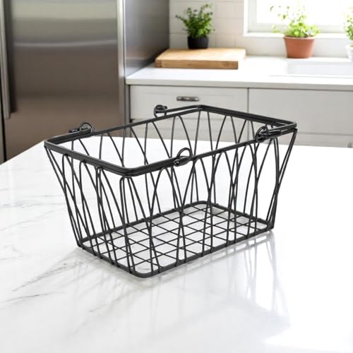 BIANCO Twist Storage Basket | Sturdy Farmhouse Pantry Basket Storage with Handles - Wire Storage Basket Organizer for Home, Shelf, Closet, Bathroom (Black, Pack of 1) - Image 1