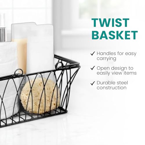 BIANCO Twist Storage Basket | Sturdy Farmhouse Pantry Basket Storage with Handles - Wire Storage Basket Organizer for Home, Shelf, Closet, Bathroom (Black, Pack of 1) - Image 2