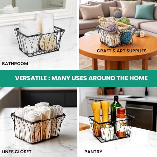 BIANCO Twist Storage Basket | Sturdy Farmhouse Pantry Basket Storage with Handles - Wire Storage Basket Organizer for Home, Shelf, Closet, Bathroom (Black, Pack of 1) - Image 3