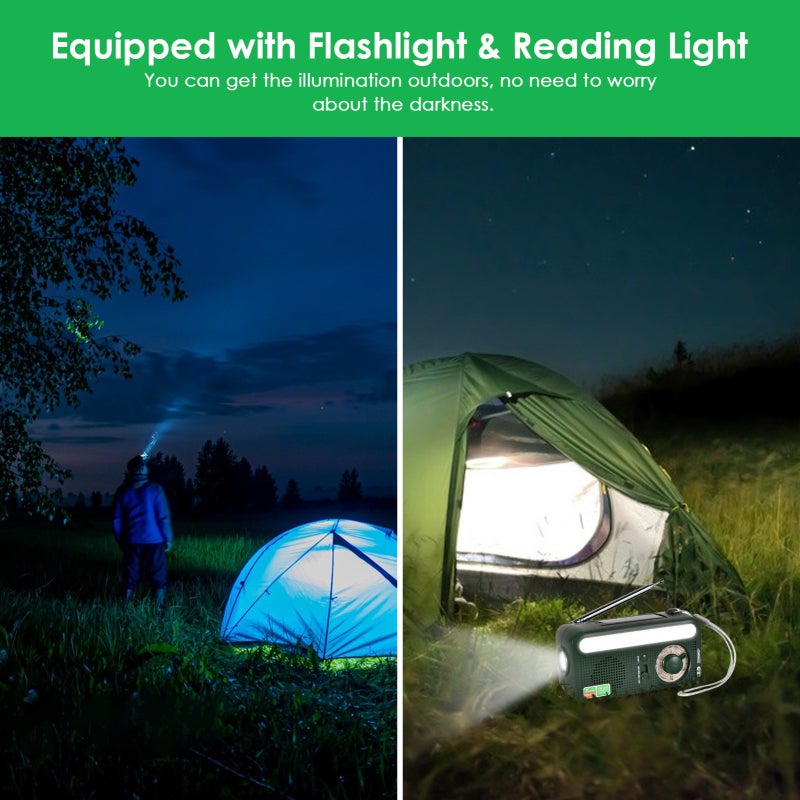 Hand Crank Solar Emergency Radio Outdoor Camping Portable USB Rechargeable FM/AM/SW SOS Alarm Radio with Flashlight & Reading Light - Image 5