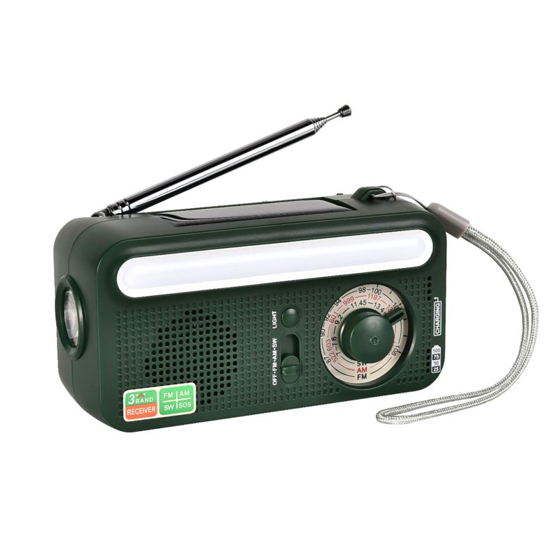 Hand Crank Solar Emergency Radio Outdoor Camping Portable USB Rechargeable FM/AM/SW SOS Alarm Radio with Flashlight & Reading Light - Image 1