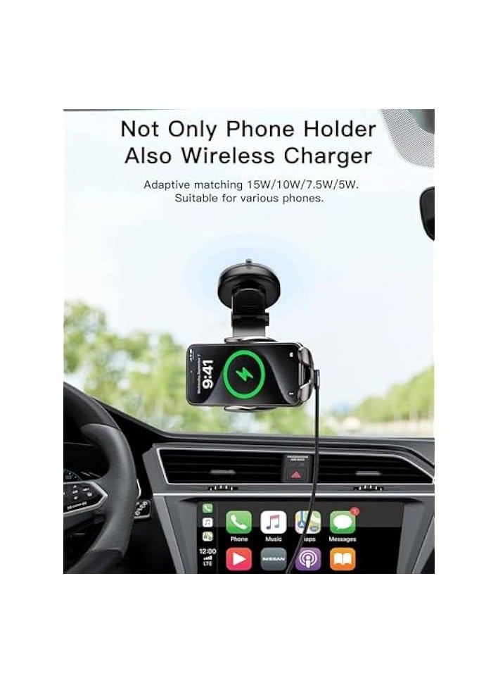 erorex 15W Wireless Car Charger, 360° Adjustable Fast Charging Car Phone Holder Mount Auto Clamping Cell Phone Stand for iPhone 15 14 13 12 11 Pro Max, Samsung Galaxy S23 S22 S21 for 4-4.7In (Black)  - Image 2
