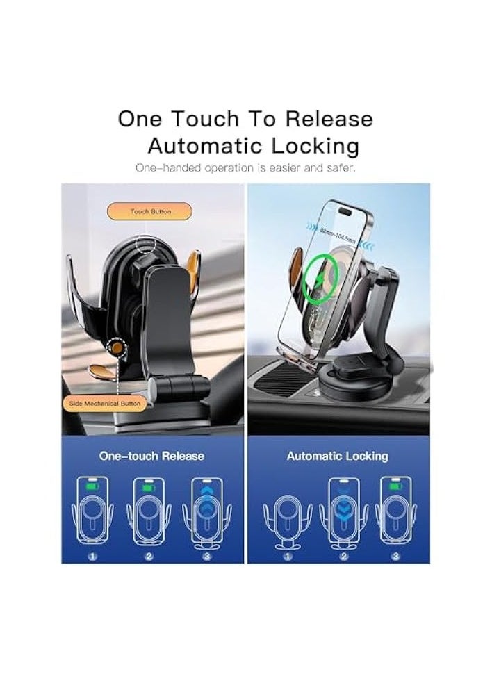 erorex 15W Wireless Car Charger, 360° Adjustable Fast Charging Car Phone Holder Mount Auto Clamping Cell Phone Stand for iPhone 15 14 13 12 11 Pro Max, Samsung Galaxy S23 S22 S21 for 4-4.7In (Black)  - Image 4