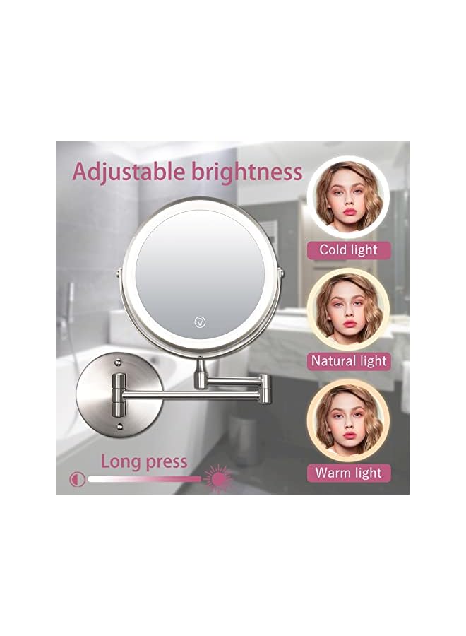 The Bros Wall Mounted Mirror 8'' with 1X/10X Magnification, LED Magnifying Makeup Mirror with 3 Light Modes, 360 Swivel Double Sided Extendable Vanity Mirror, Touch Control & Auto Off, Extendable Arm - Image 3