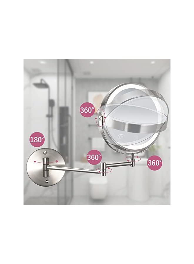 The Bros Wall Mounted Mirror 8'' with 1X/10X Magnification, LED Magnifying Makeup Mirror with 3 Light Modes, 360 Swivel Double Sided Extendable Vanity Mirror, Touch Control & Auto Off, Extendable Arm - Image 5