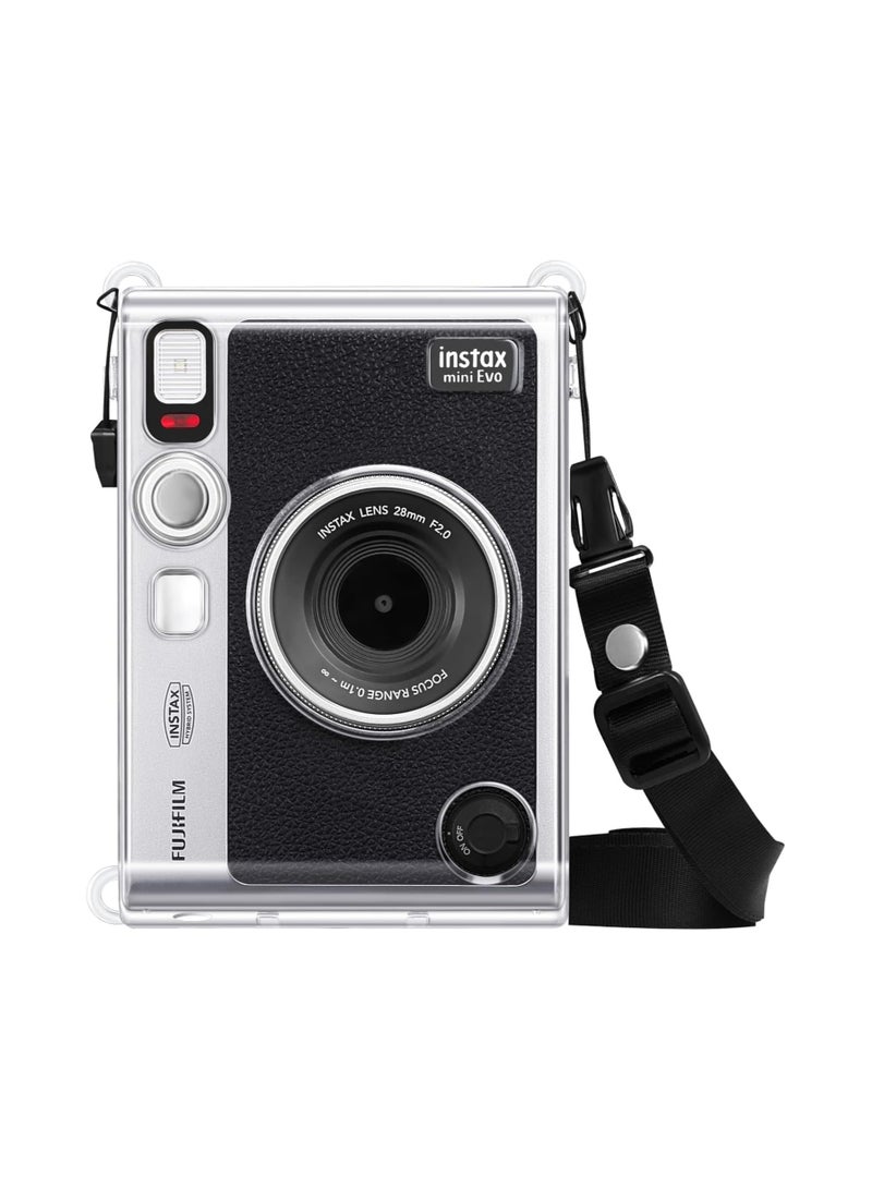 General Protective Case Compatible with Fujifilm Instax Mini EVO Instant Film Camera/Crystal Hard Case PVC Protective Case Carrying Case w/ Adjustable Shoulder Strap  - Image 1