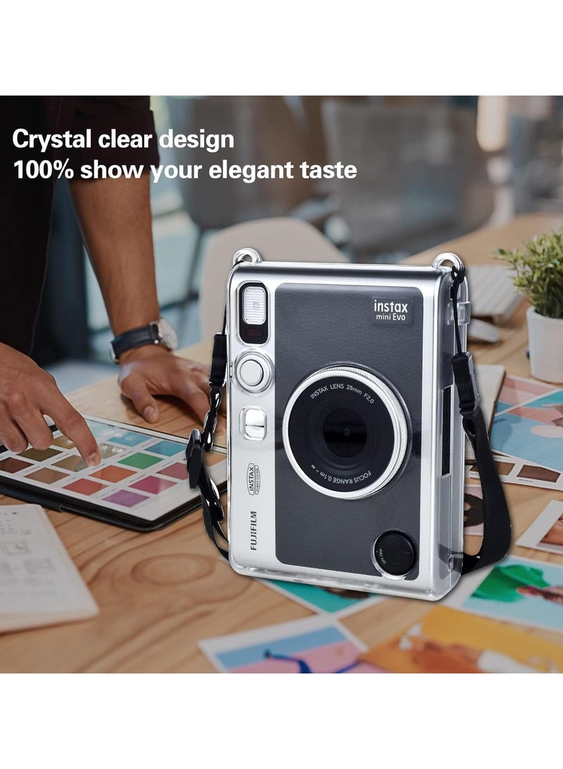 General Protective Case Compatible with Fujifilm Instax Mini EVO Instant Film Camera/Crystal Hard Case PVC Protective Case Carrying Case w/ Adjustable Shoulder Strap  - Image 3