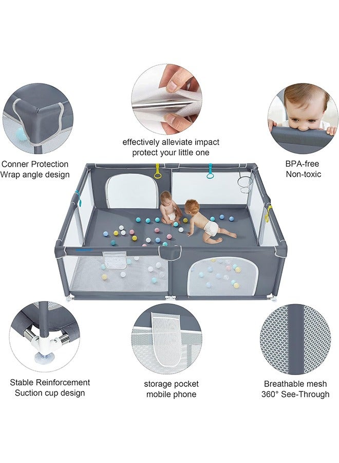 Beauenty Large Baby Playard With 50Pcs Balls, Playmats, Grey, 180 CM X 200CM - Image 2