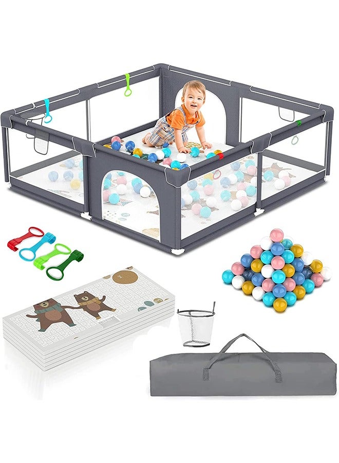 Beauenty Large Baby Playard With 50Pcs Balls, Playmats, Grey, 180 CM X 200CM - Image 1
