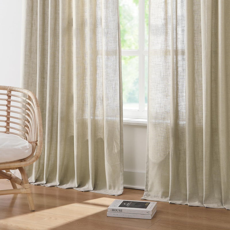 Vision Home Sand Pinch Pleated Semi Sheer Curtains Textured Linen Blended Light Filtering Window Curtains 84 inch for Living Room Bedroom Pinch Pleat Drapes with Hooks 2 Panels 40" Wx84 L,Camel Beige - Image 2