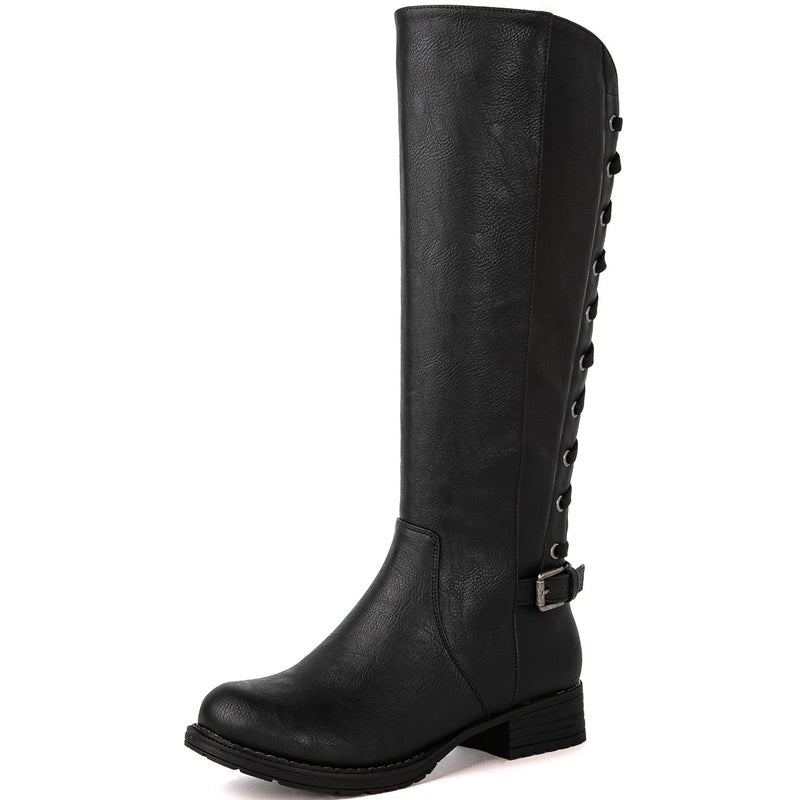 GLOBALWIN Women's Black Knee High Motorcylce Boots Strappy Boots For Women 10M - Image 2