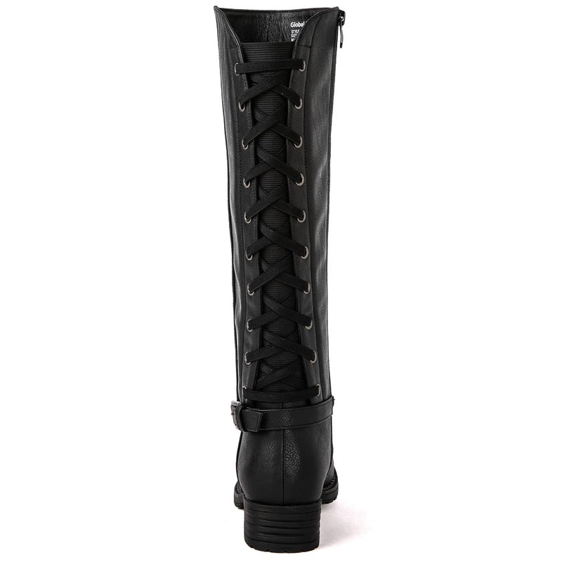 GLOBALWIN Women's Black Knee High Motorcylce Boots Strappy Boots For Women 10M - Image 5