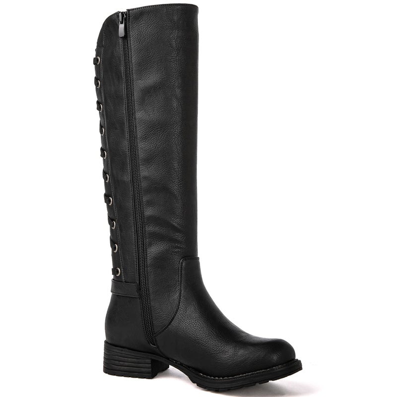 GLOBALWIN Women's Black Knee High Motorcylce Boots Strappy Boots For Women 10M - Image 3