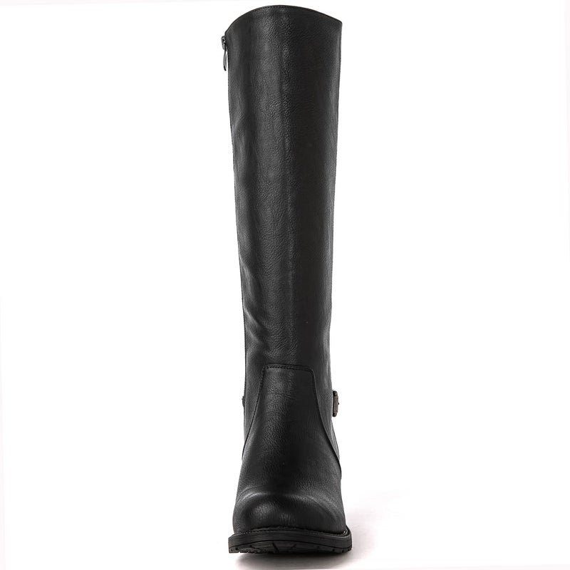 GLOBALWIN Women's Black Knee High Motorcylce Boots Strappy Boots For Women 10M - Image 4