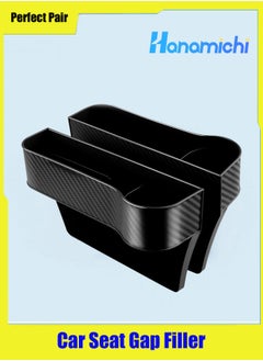 HANAMICHI Car Seat Gap Filler 2 Pack Front Seat Storage Box Seat Organizer Car Console Storage Box with Cup Holder and Charging Cable Hole for Water Cup, Mobile Phone, Keys, Charger (Carbon Fiber Pattern)  - Image 1