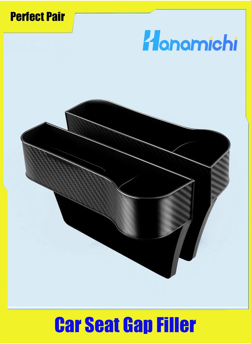 HANAMICHI Car Seat Gap Filler 2 Pack Front Seat Storage Box Seat Organizer Car Console Storage Box with Cup Holder and Charging Cable Hole for Water Cup, Mobile Phone, Keys, Charger (Carbon Fiber Pattern)  - Image 1