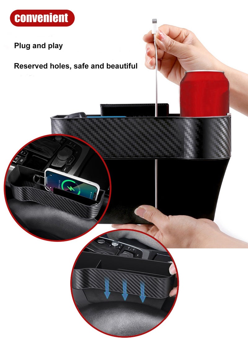 هاناميشي عبوة من قطعتين من حشو فجوات مقعد السيارة، منظم لمقعد السيارة، وحدة التحكم في السيارة مع حامل أكواب وفتحة كابل شحن للأكواب والهواتف المحمولة والمفاتيح والشواحن (نمط ألياف الكربون) - Image 5