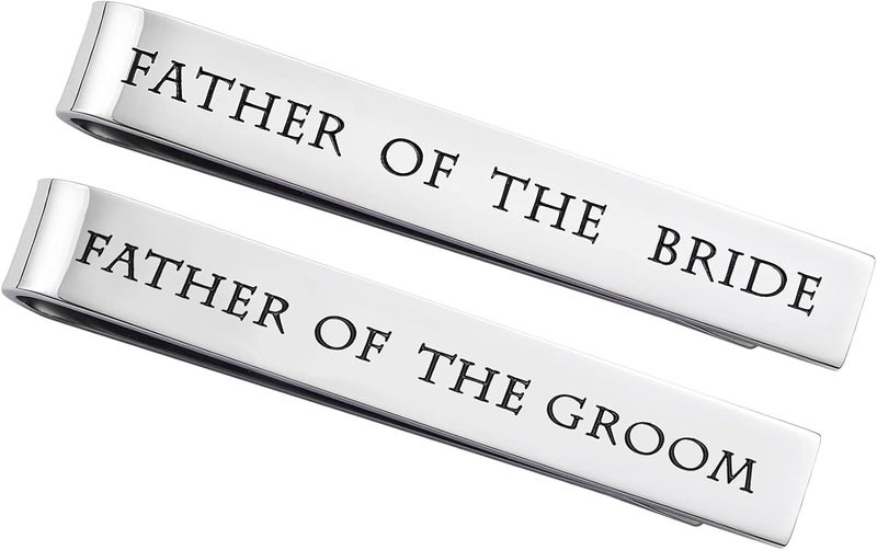 LParkin Father of the Bride and Groom Gifts - Wedding Tie Clips for Groomsmen From the Bride - Stainless Steel Tie Bars - Image 1
