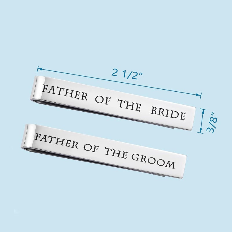 LParkin Father of the Bride and Groom Gifts - Wedding Tie Clips for Groomsmen From the Bride - Stainless Steel Tie Bars - Image 2