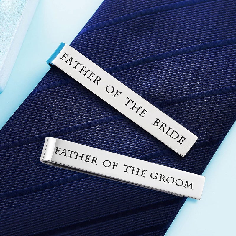 LParkin Father of the Bride and Groom Gifts - Wedding Tie Clips for Groomsmen From the Bride - Stainless Steel Tie Bars - Image 3