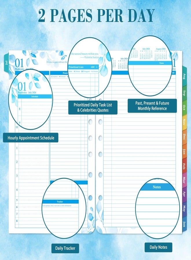 Shoparr Planner Refills 2026-2027 - Jul.2026 - Jun. 2027 Planner, Two Pages Per Day Daily ＆ Monthly Planner, 5.5" x 8.4", Ring-Bound Organizer, Daily Tracker & Schedule, Colorful Tabs - Image 5