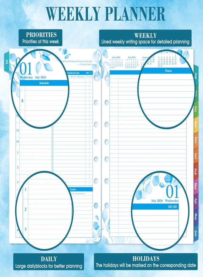 Shoparr Planner Refills 2026-2027 - Jul.2026 - Jun. 2027 Planner, Two Pages Per Day Daily ＆ Monthly Planner, 5.5" x 8.4", Ring-Bound Organizer, Daily Tracker & Schedule, Colorful Tabs - Image 4