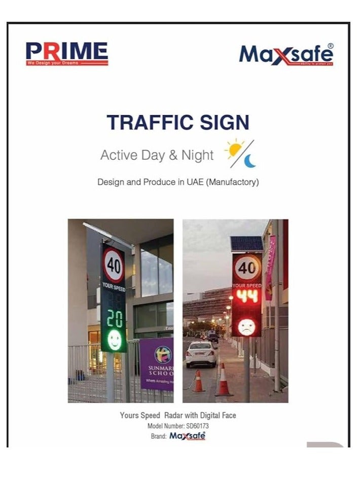 Maxsafe Digital Speed Radar Monitor Traffic Sign, Active Day & Night, Model SD60173, LED Display with Emoji Face, UAE-Made  - Image 4