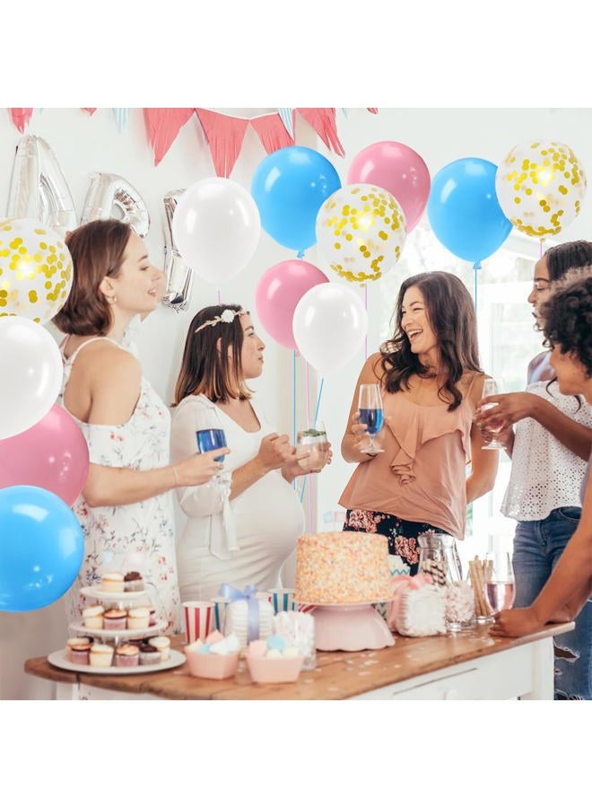 Patimate Gender Reveal Pink and Blue Balloons Set, 50 pcs 12 inch Pastel Blue Pink White Confetti Latex Balloons Kit for Gender Reveal Baby Shower Birthday Party Decorations - Image 2
