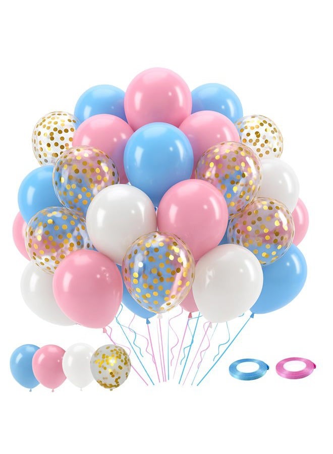 Patimate Gender Reveal Pink and Blue Balloons Set, 50 pcs 12 inch Pastel Blue Pink White Confetti Latex Balloons Kit for Gender Reveal Baby Shower Birthday Party Decorations - Image 1
