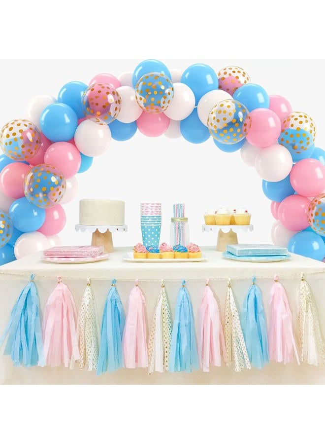 Patimate Gender Reveal Pink and Blue Balloons Set, 50 pcs 12 inch Pastel Blue Pink White Confetti Latex Balloons Kit for Gender Reveal Baby Shower Birthday Party Decorations - Image 4
