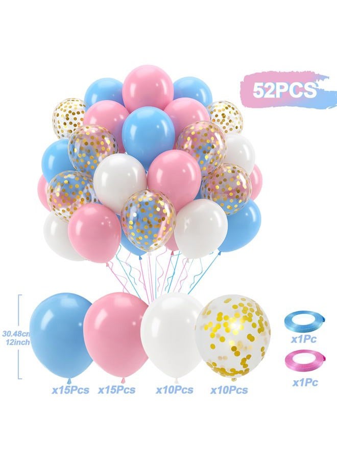 Patimate Gender Reveal Pink and Blue Balloons Set, 50 pcs 12 inch Pastel Blue Pink White Confetti Latex Balloons Kit for Gender Reveal Baby Shower Birthday Party Decorations - Image 3