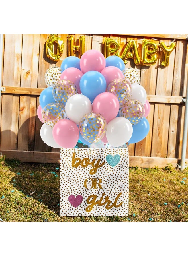 Patimate Gender Reveal Pink and Blue Balloons Set, 50 pcs 12 inch Pastel Blue Pink White Confetti Latex Balloons Kit for Gender Reveal Baby Shower Birthday Party Decorations - Image 5