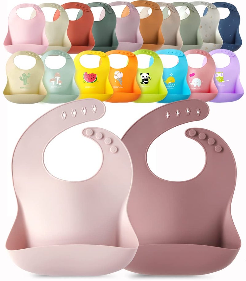 YMCF Products 2-Pack Waterproof Silicone Baby Bib Lightweight Comfortable Easy-Wipe Clean (Lilac/Plum) - Image 1