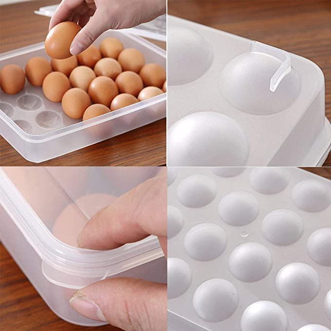 JIGSHTIAL 24 Grid Egg Storage Box Egg Refrigerator Storage Tray Stackable Plastic Egg Containers for Fridge Kitchen Size of the 24 egg storage box - Image 2