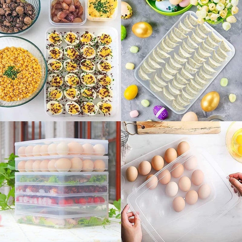 JIGSHTIAL 24 Grid Egg Storage Box Egg Refrigerator Storage Tray Stackable Plastic Egg Containers for Fridge Kitchen Size of the 24 egg storage box - Image 5