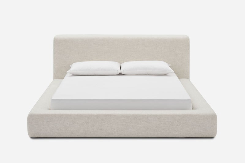 الزخارف للمفروشات سرير مونا العصري المُنجّد – قماش كتان فاخر مع مسند رأس مبطن، سرير فاخر منخفض لغرفة النوم، تصميم عصري بسيط – بيج (كوين 160×200 سم) - Image 3