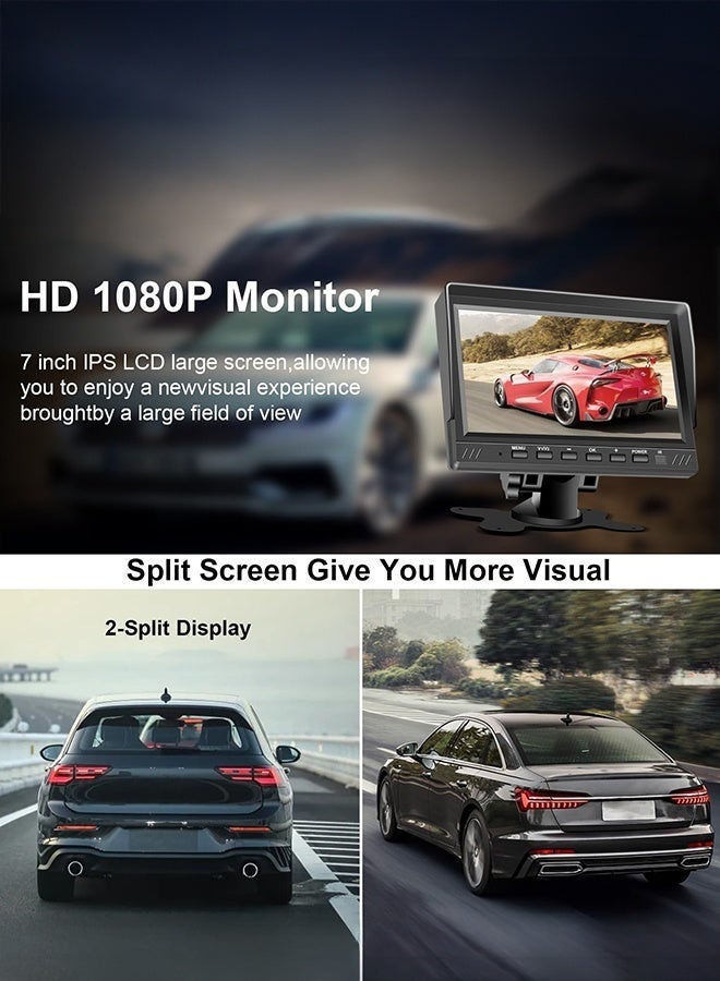 WALALLA Dual Backup Camera 17.8cm Split Monitor with 32G SD Card Kit, AHD 2 Channels Split Screen with 32G Recording, Reversing Camera IP69 Waterproof Front & Rear View Camera for Truck Trailer Semi-Trailer Box - Image 4