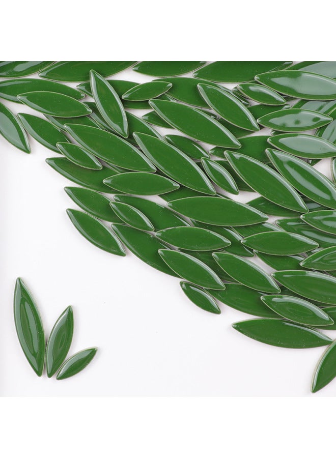 200g DIY Willow Leaf Petal Ceramic Mosaic Handmade Material Color Irregular Shaped Ceramic Chip Patch-Color:dark Green  - Image 1