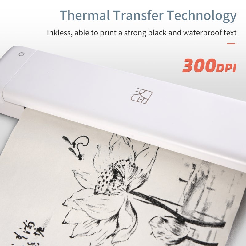 HPRT MT800Q A4 Portable Thermal Transfer Printer Wireless&USB Connect with Mobile Computer for Office School Car Travel Printer with 1pc Ribbon Roll Compatible with Windows System Inkless Printing - Image 4